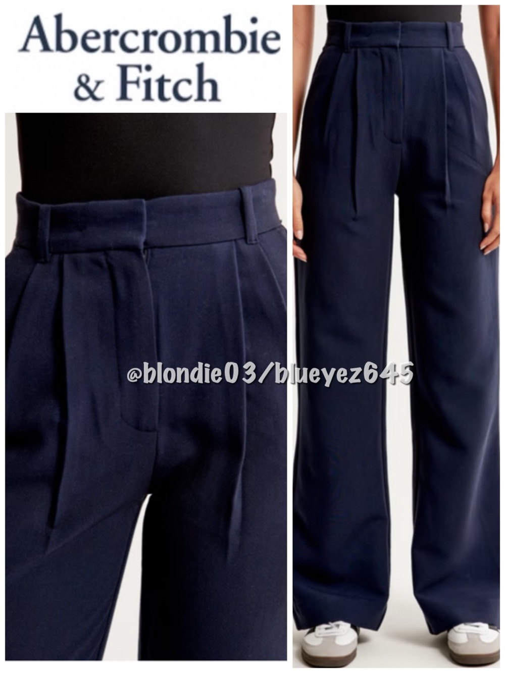 Abercrombie & Fitch “Sloane” tailored wide leg pants in navy 28/6L
